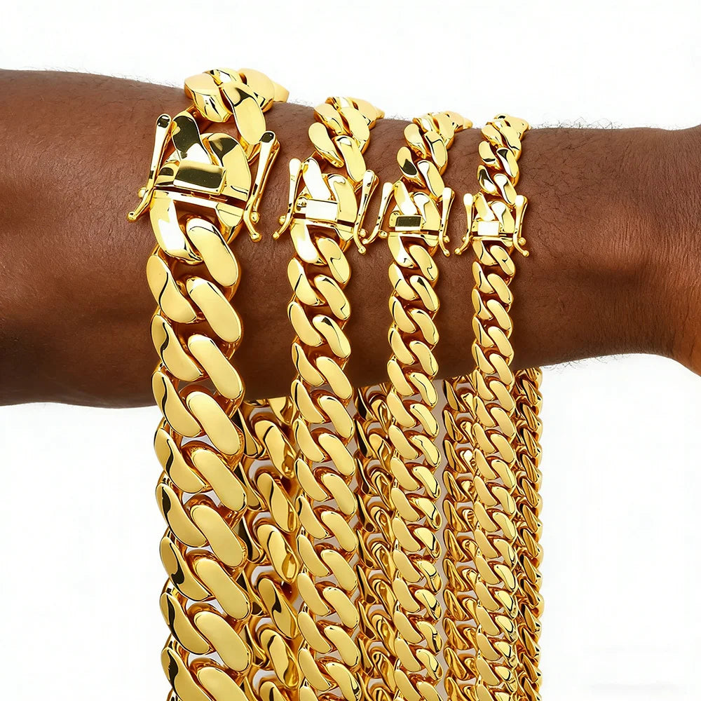 10-22mm 18k Gold Plated Miami Cuban Link Chain Solid For Men Wholesale Heavy Luxury Cuban Necklace Hip Hop Jewelry