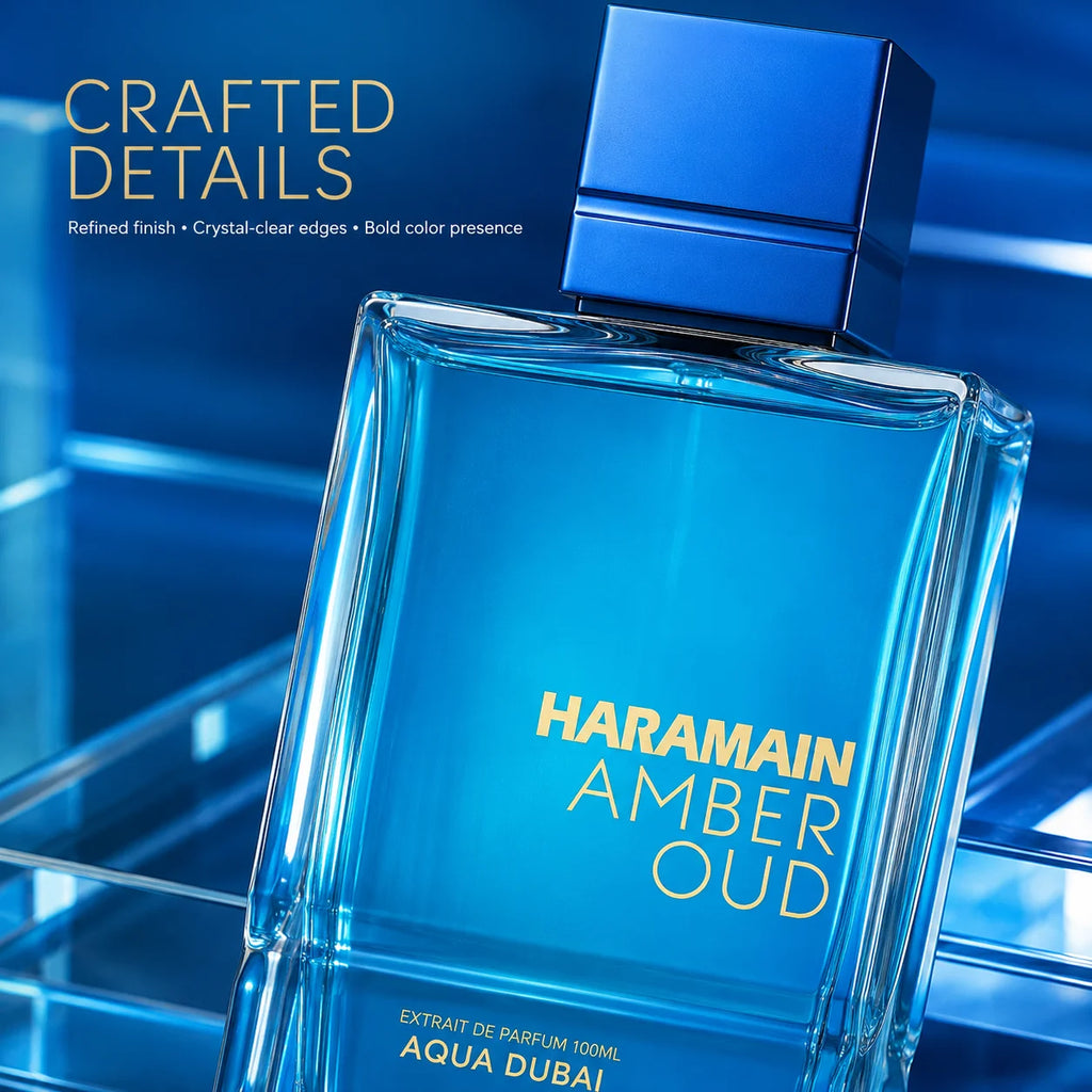 Al Haramain Amber Oud Aqua Dubai Extrait de Parfum, Fresh Vibrant Coastal Fragrance, Aquatic Citrus Amber Woody Scent, Bright Blue Premium Bottle for Summer Days, Resort Wear and Daytime Occasions