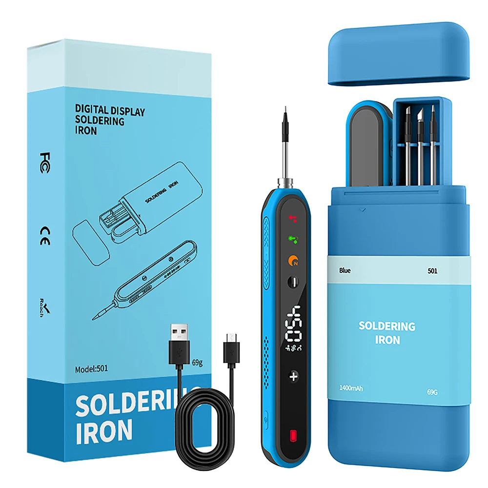 8–15W USB Digital Smart Soldering Iron, Wireless Temperature-Adjustable Mini Soldering Iron Set, Type-C Connector, 180–450°C