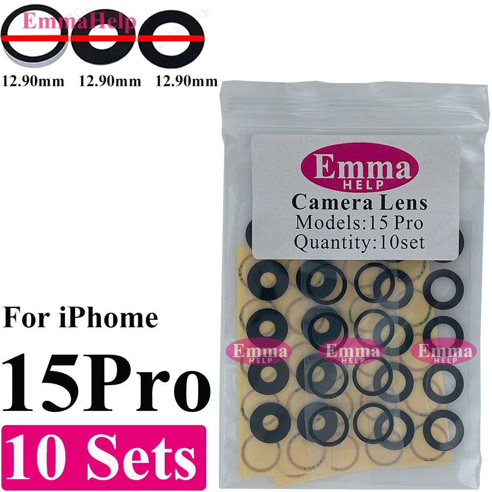EmmaHelp 10set Back Camera Glass for iPhone 15 14 13 12 16 17 Pro Max Rear Camera Lens Cover Replacement Sticker A+