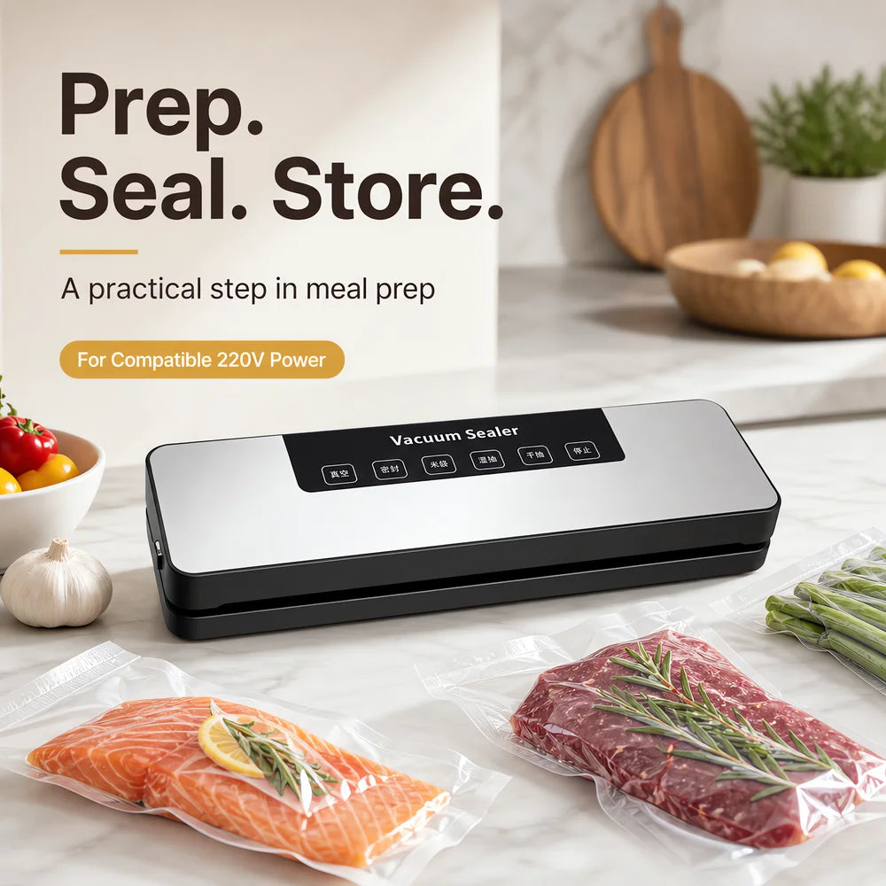 Compact Multi-Function Vacuum Sealer, 220V Dry & Moist Food Modes, One-Touch Sealing, Food-Grade ABS Construction, Extends Freshness & Reduces Waste for Home Kitchens