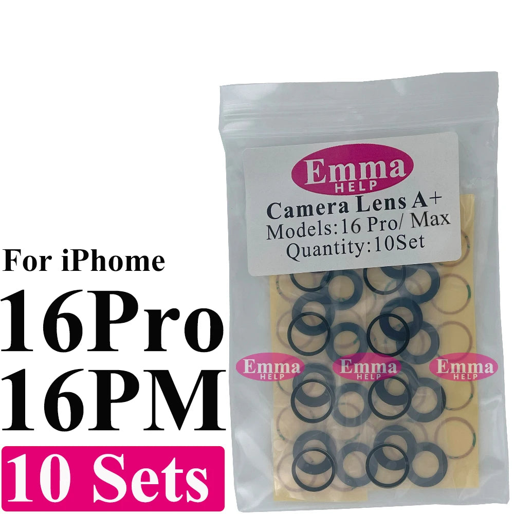 EmmaHelp 10set Back Camera Glass for iPhone 15 14 13 12 16 17 Pro Max Rear Camera Lens Cover Replacement Sticker A+
