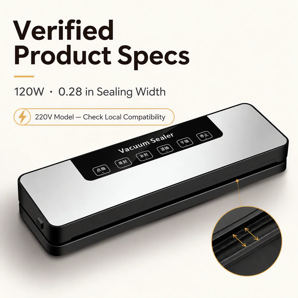 Compact Multi-Function Vacuum Sealer, 220V Dry & Moist Food Modes, One-Touch Sealing, Food-Grade ABS Construction, Extends Freshness & Reduces Waste for Home Kitchens