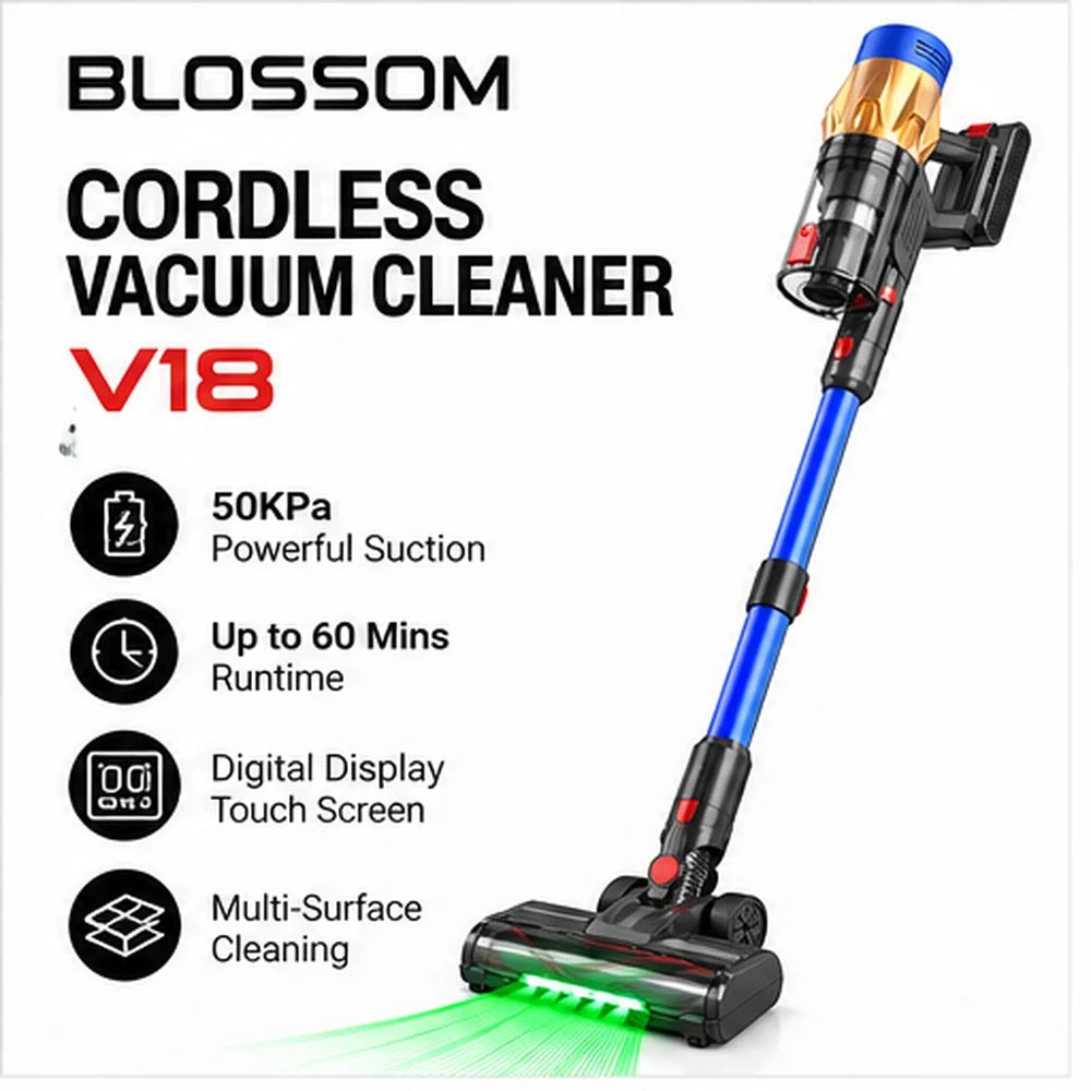 Blossom V18 Cordless Vacuum Cleaner, 550W 45KPA 55Mins Cordless Stick Vacuum Cleaner with Touch Screen, 6 Lbs Very Lightweight