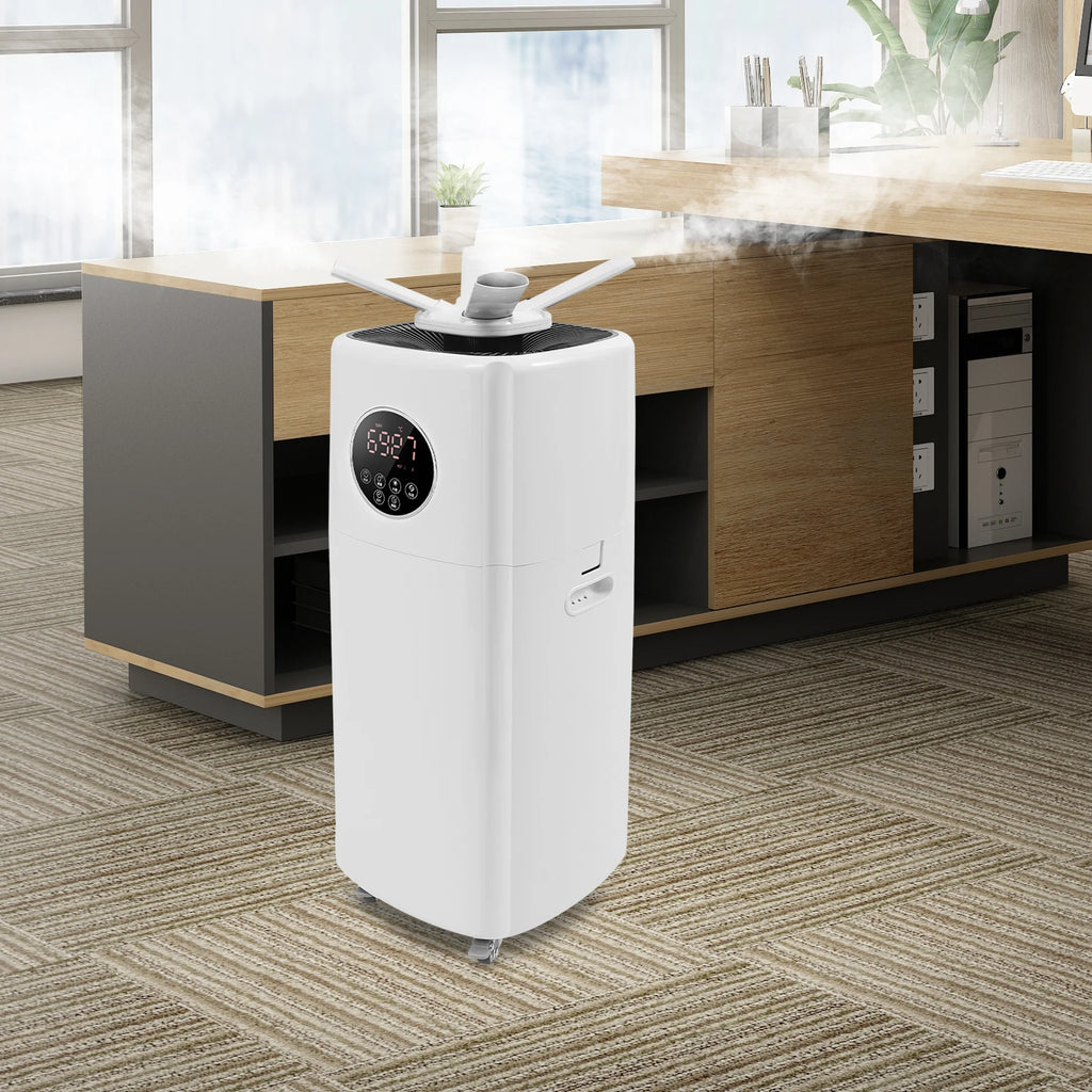 21L Large Humidifier, Commercial Humidifier, Humidifiers for Large Room, Cool Mist Top Fill Humidifier with 3 Mist Levels, Dual 360° Nozzles, Wheels & Remote Control