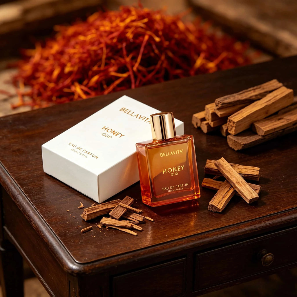 BELLAVITA LUXURY HONEY OUD light essence spray 3.4 oz 100 ml, sweet honey ebony top note honey+saffron middle note ebony+rose, lasting 6-8 hours, a warm choice for daily work/dating