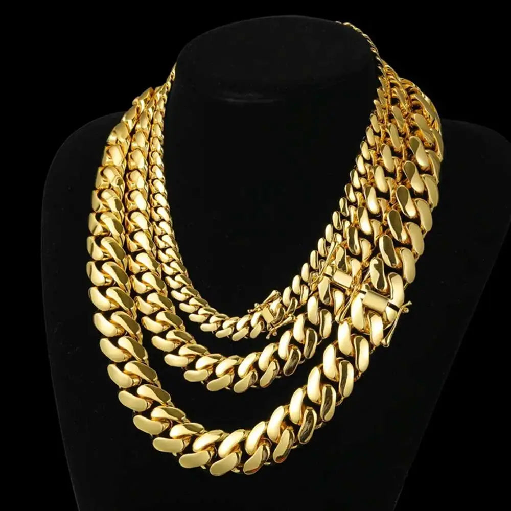 10-22mm 18k Gold Plated Miami Cuban Link Chain Solid For Men Wholesale Heavy Luxury Cuban Necklace Hip Hop Jewelry