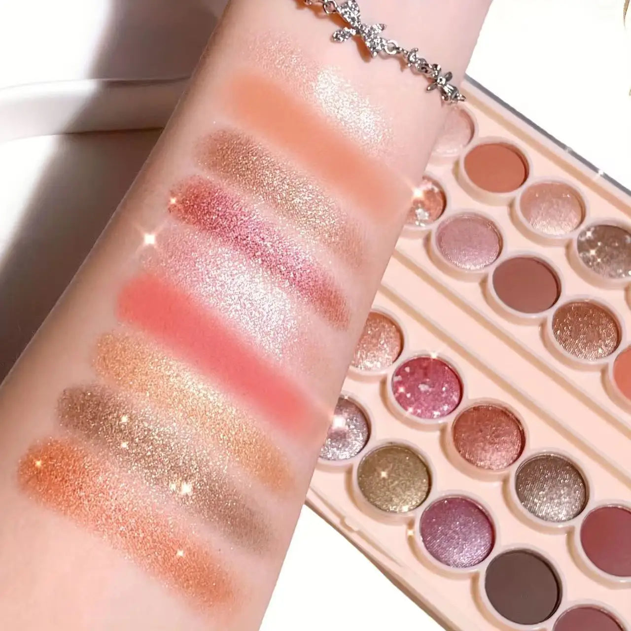 34-Color Eyeshadow Palette with Brush-High Pigment Matte & Shimmer Finishes Waterproof & Sweatproof Perfect - Coral & Nude Tones