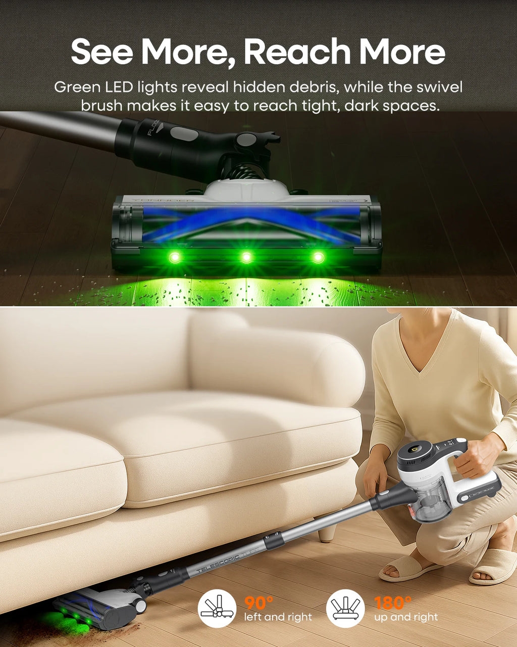 Refurbished YONNDER by erabros M1 Cordless Vacuum Cleaner, 550W 50KPA Powerful Stick Vacuum, 70Mins Runtime Anti-Tangle Vacuum with LED Display, Self-Standing for Hardwood Floor Pet Hair Carpet Home Cleaning (Refurbished))