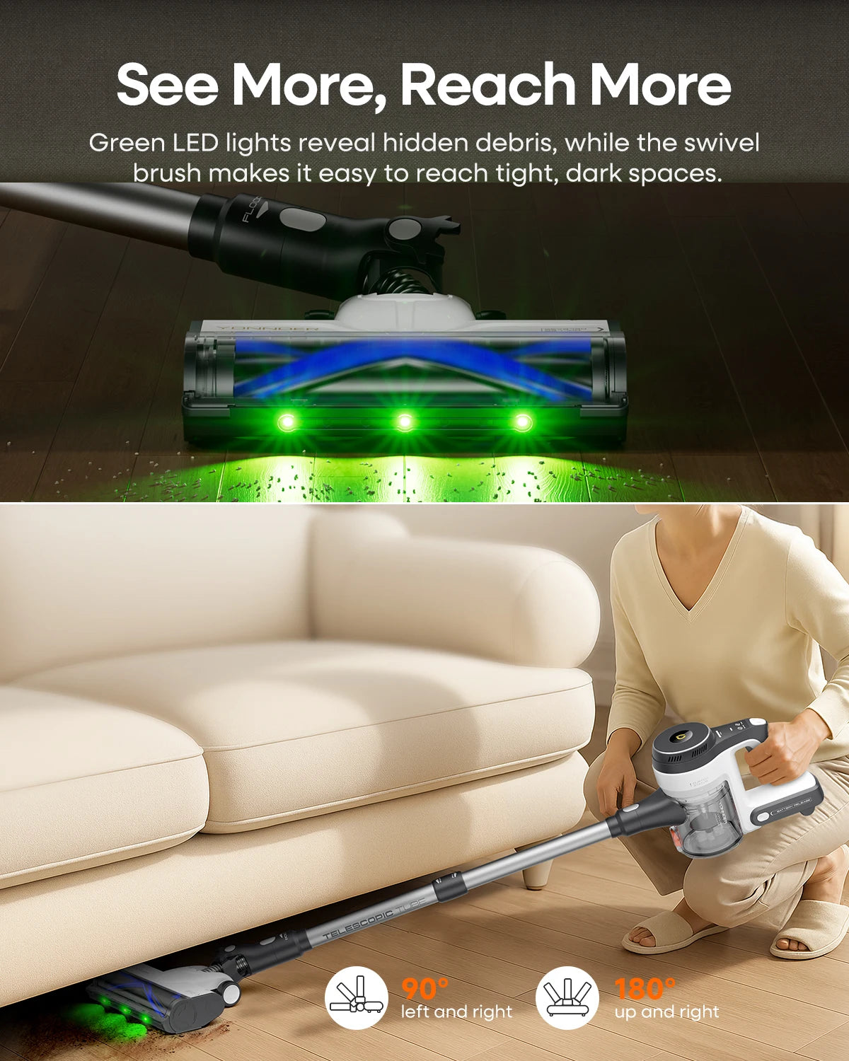 Refurbished YONNDER by erabros M1 Cordless Vacuum Cleaner, 550W 50KPA Powerful Stick Vacuum, 70Mins Runtime Anti-Tangle Vacuum with LED Display, Self-Standing for Hardwood Floor Pet Hair Carpet Home Cleaning (Refurbished))