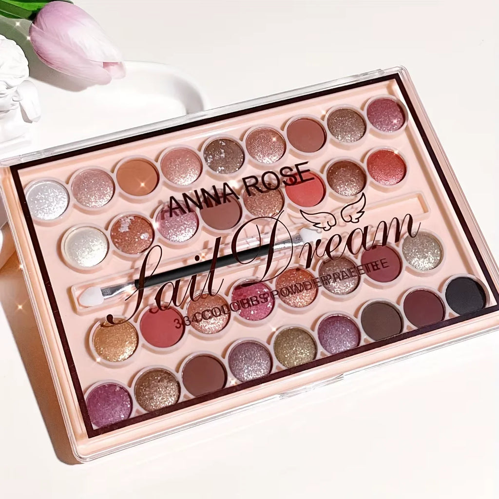 34-Color Eyeshadow Palette with Brush-High Pigment Matte & Shimmer Finishes Waterproof & Sweatproof Perfect - Coral & Nude Tones