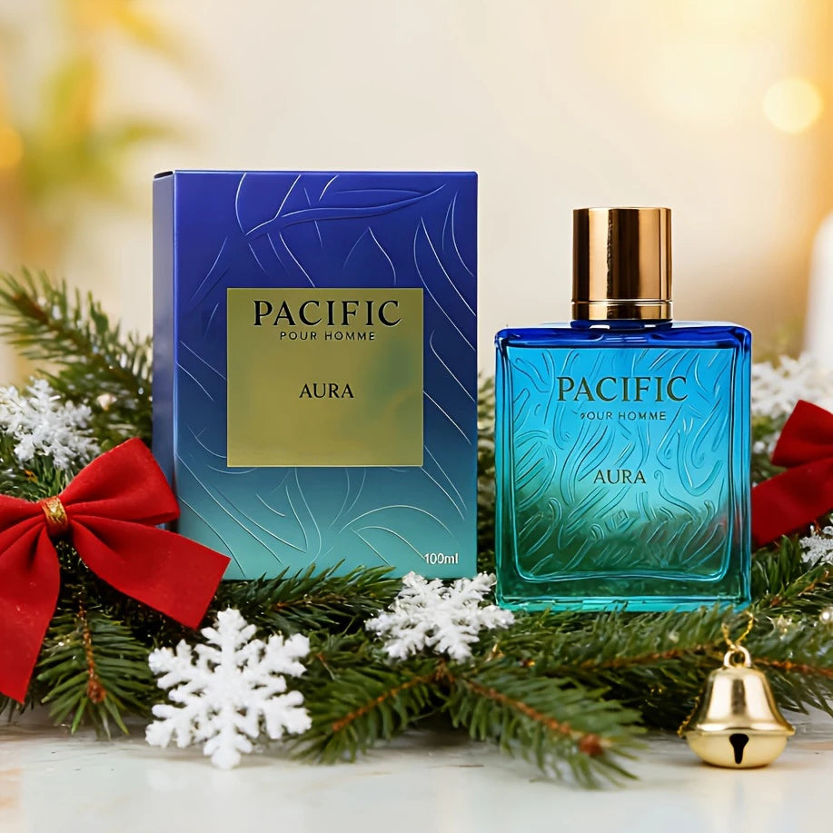 Rayhaan Pacific Aura Pour Homme Men's perfume Aquatic citrus fragrance, 3.4oz100ml, gradual blue-green ripple bottle body, visual sense of sea breeze