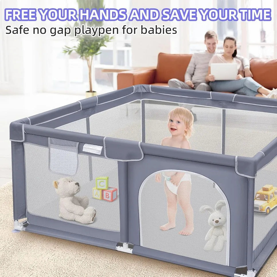 Baby Playpen, Extra Large Play Yard for Indoor & Outdoor Use, 360° Visibility Safe Play Area for Toddlers & Infants