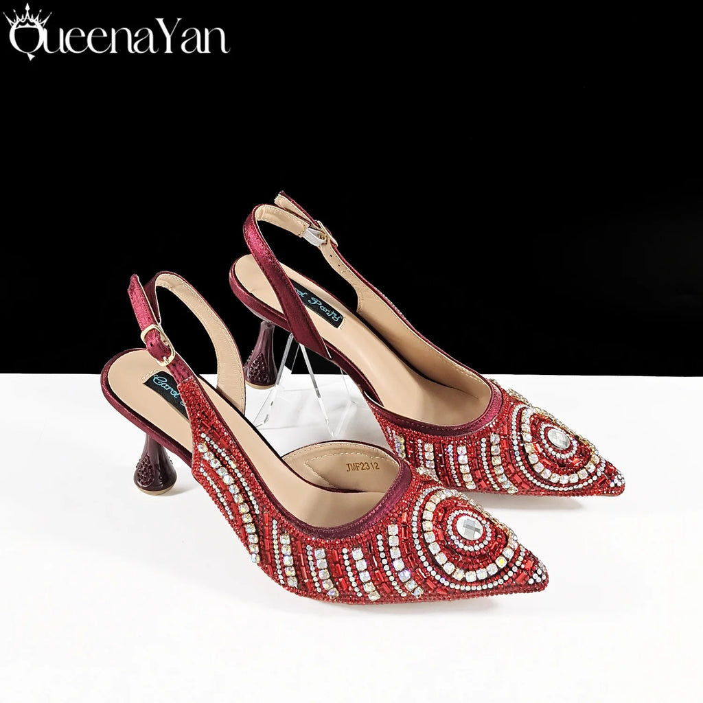 Queena Yan Nigerian Party Shoes Only shoes OR with bag set in Green  High Heel, Elegant Matching for Weddings & Special Occa