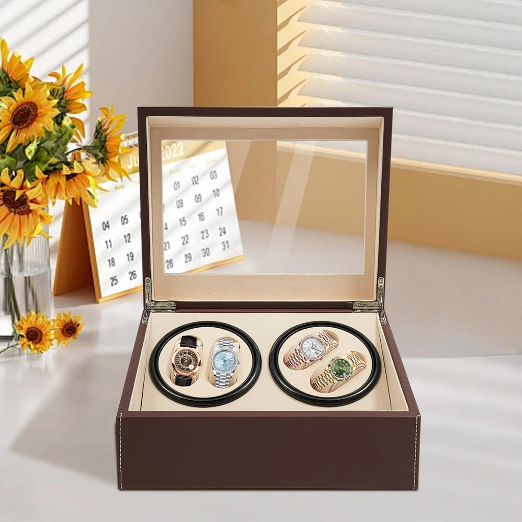 4+6 Watch Winder Automatic Watches Shaker PU Leather Mechanical Watch Box Watch Jewelry Display Box Storage Case For Gift Father’s Day Gifts