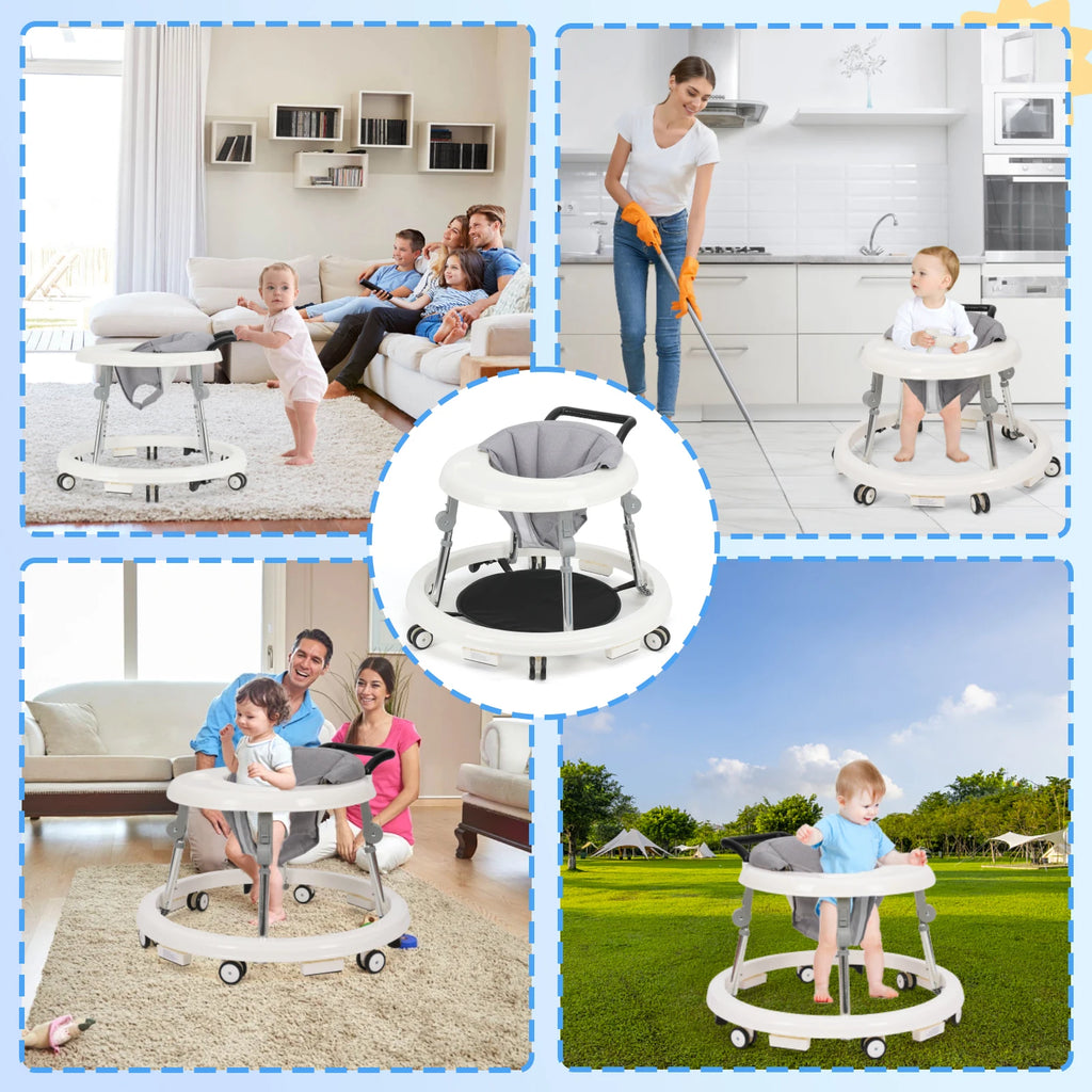Wismind Baby Walker with Adjustable Height, Foldable Toddler Walker with Wheels & Activity Tray