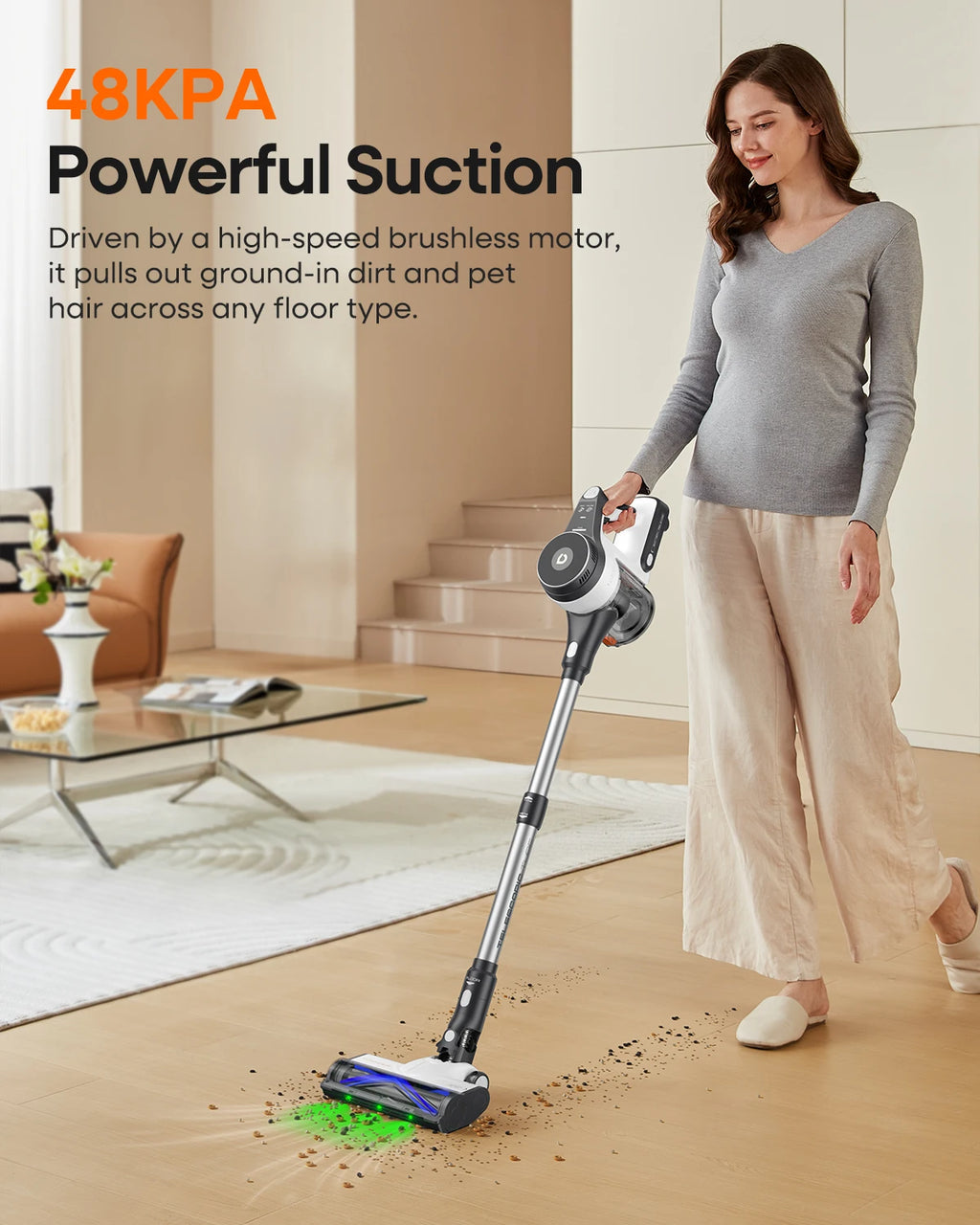 Refurbished YONNDER by erabros M1 Cordless Vacuum Cleaner, 550W 50KPA Powerful Stick Vacuum, 70Mins Runtime Anti-Tangle Vacuum with LED Display, Self-Standing for Hardwood Floor Pet Hair Carpet Home Cleaning (Refurbished))