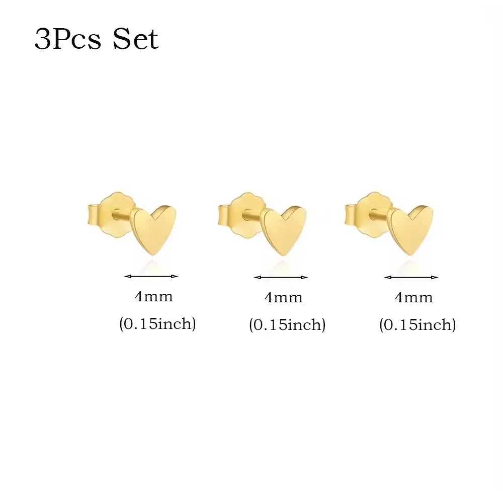 3Pcs Smooth Love Butterfly Back Stud Earrings For Women, 14K Gold Plated Heart Earrings Silver Color lMinimalist Jewelry Gift