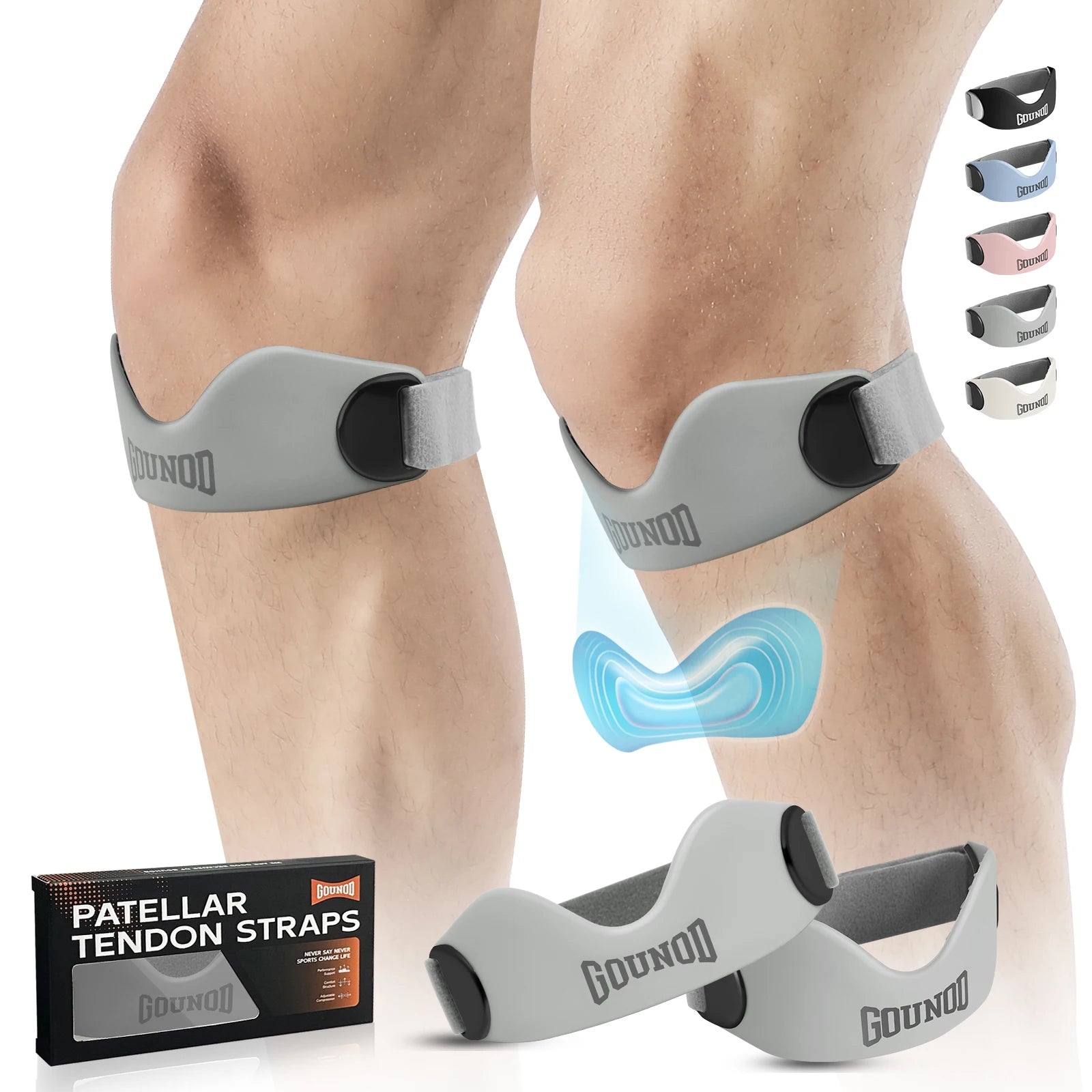 GOUNOD Silicone Patellar Tendon Support Strap for Knee Pain Relief Non-slip Adjustable Knee Straps Running Hiking Patella Band