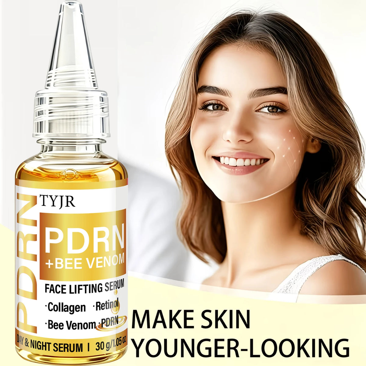 TYJR PDRN Bee Venom Face Serum 30g Day Night Moisturizing Firming Skin Care with Collagen Retinol Extracts