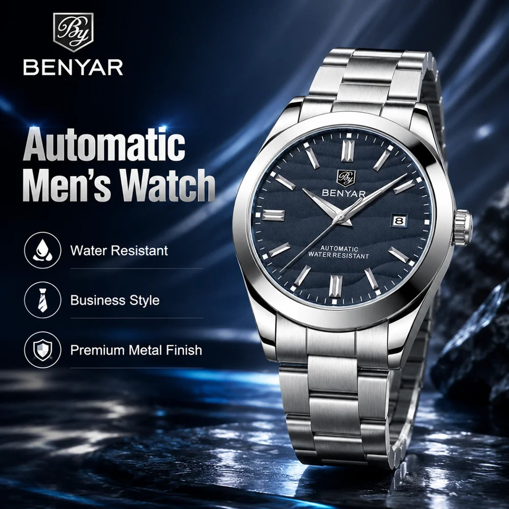BENYAR Top Sand Series 40mm Hot Selling Mechanical Watch 316L Stainless Steel Simple 5 Bar Waterproof Automatic Men's Watch