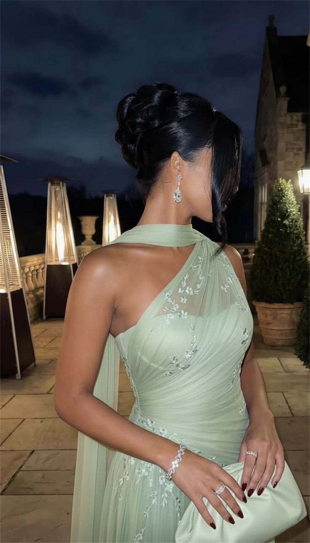 Mila Customized A-line Light Green Floral Embroidery Prom Dress One Shoulder Formal Evening Floor-length Vestidos De Fiesta 2026