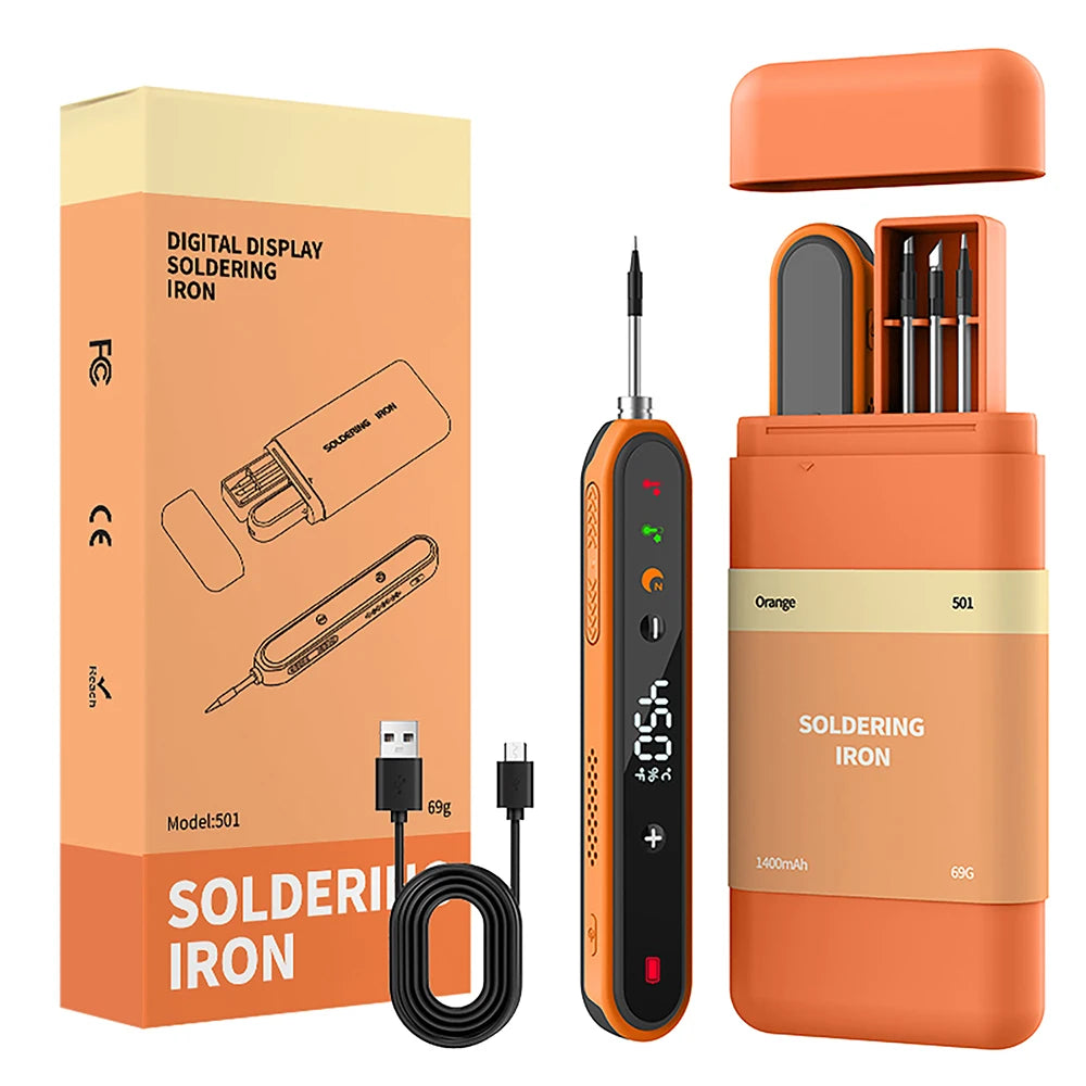 8–15W USB Digital Smart Soldering Iron, Wireless Temperature-Adjustable Mini Soldering Iron Set, Type-C Connector, 180–450°C