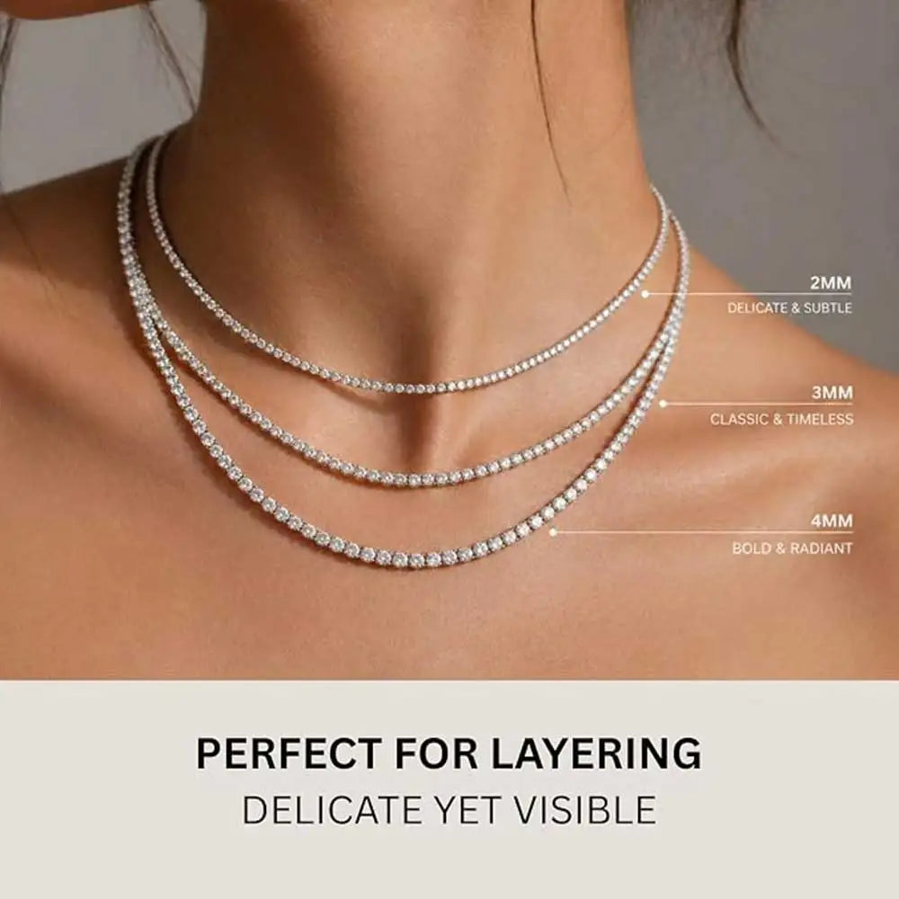 Nuoya 2MM to 4MM Width Moissanite Tennis Chain Necklace For Men Women VVS1 Clarity 16" To 20" Classic Wedding Gift