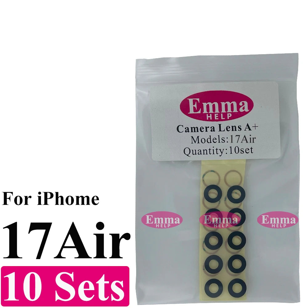 EmmaHelp 10set Back Camera Glass for iPhone 15 14 13 12 16 17 Pro Max Rear Camera Lens Cover Replacement Sticker A+