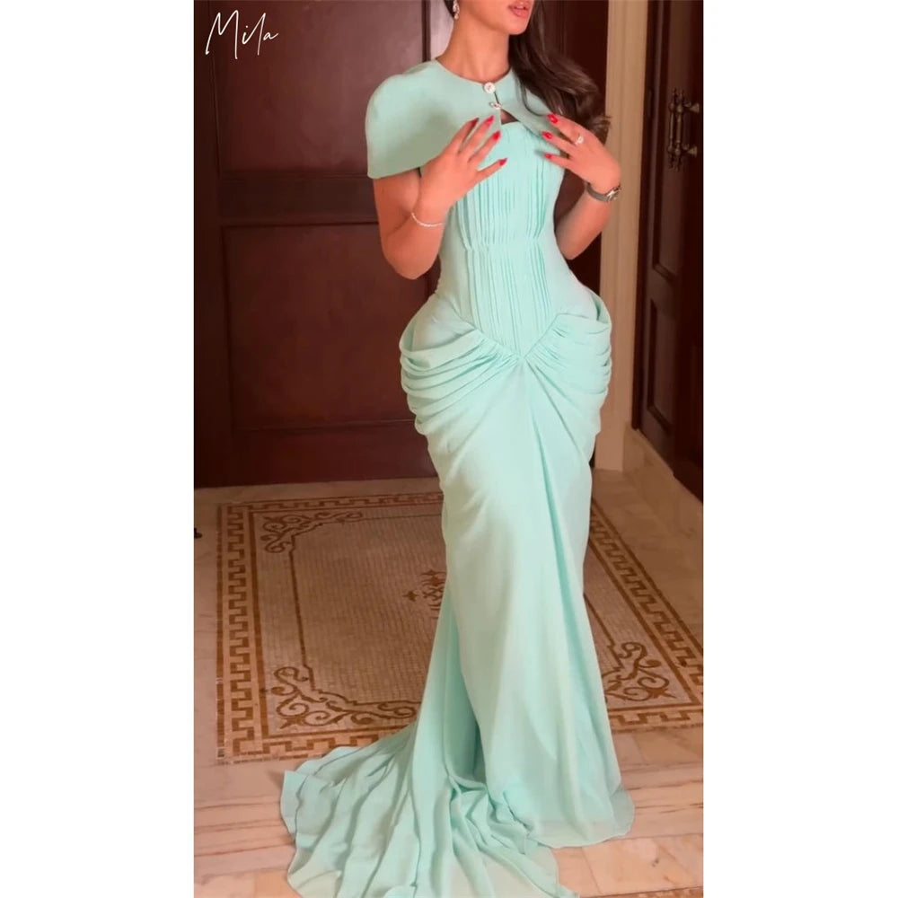 Mila Customized Mint Detachable Cape Mermaid Prom Dress Ruched Sleeveless Formal Evening Floor-Length Vestidos De Fiesta 2026