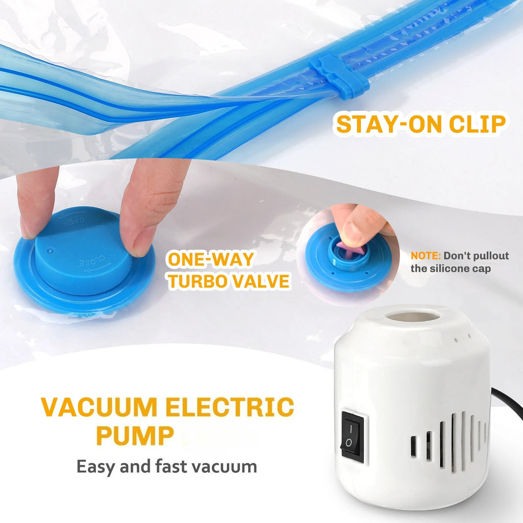 Vacuum Storage Bags with Electric Pumps That Save Space, Available in Multiple Sizes (S/M/L), Made of PA+PE Material, Featuring