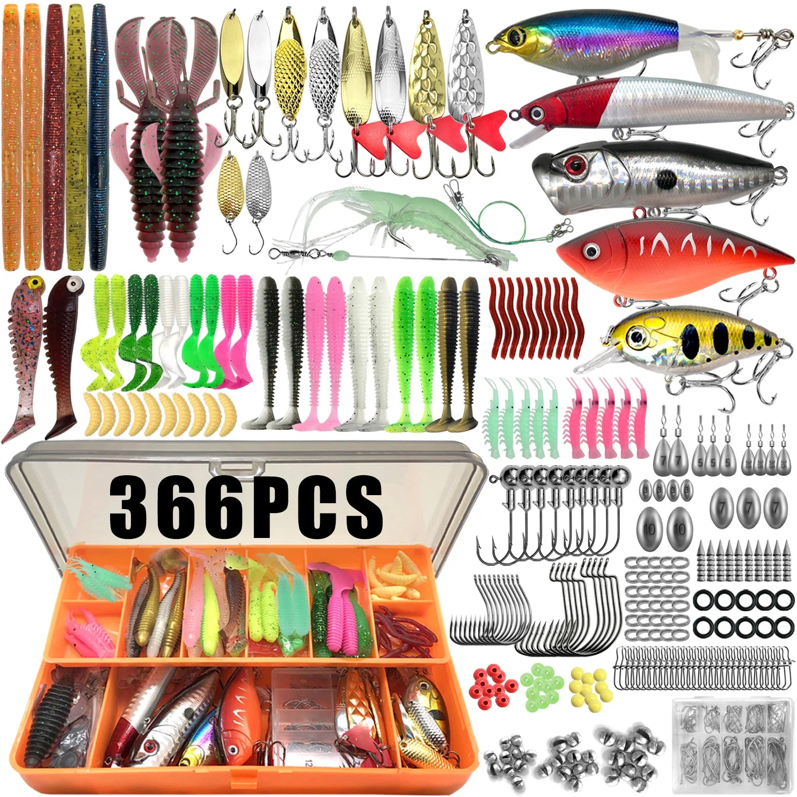 86/88/136/149/366pcs Fishing Lure Kit For Trout/Pike/Bass Multi-Lure Fishing Set Layered Tackle Pro Gear Tackle Box