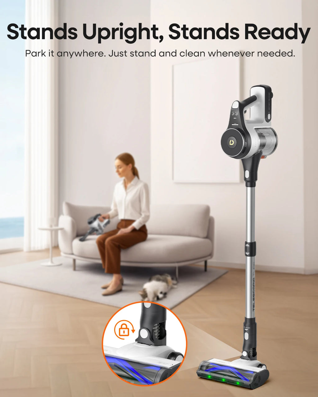 Refurbished YONNDER by erabros M1 Cordless Vacuum Cleaner, 550W 50KPA Powerful Stick Vacuum, 70Mins Runtime Anti-Tangle Vacuum with LED Display, Self-Standing for Hardwood Floor Pet Hair Carpet Home Cleaning (Refurbished))