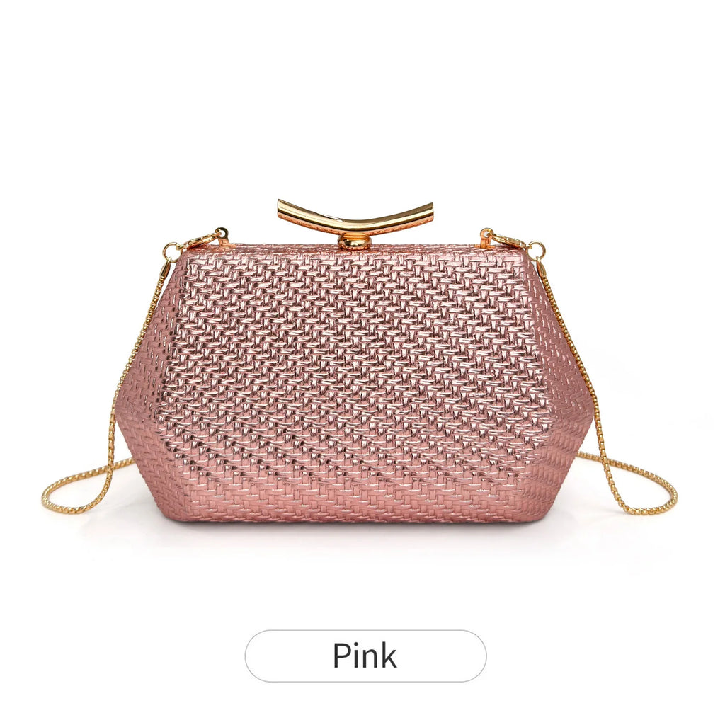 Light Luxury Woven Diamond Pattern Women's Evening Bag Simple Pure Colors Messenger Bag Suitable for Wedding and Party Occasions