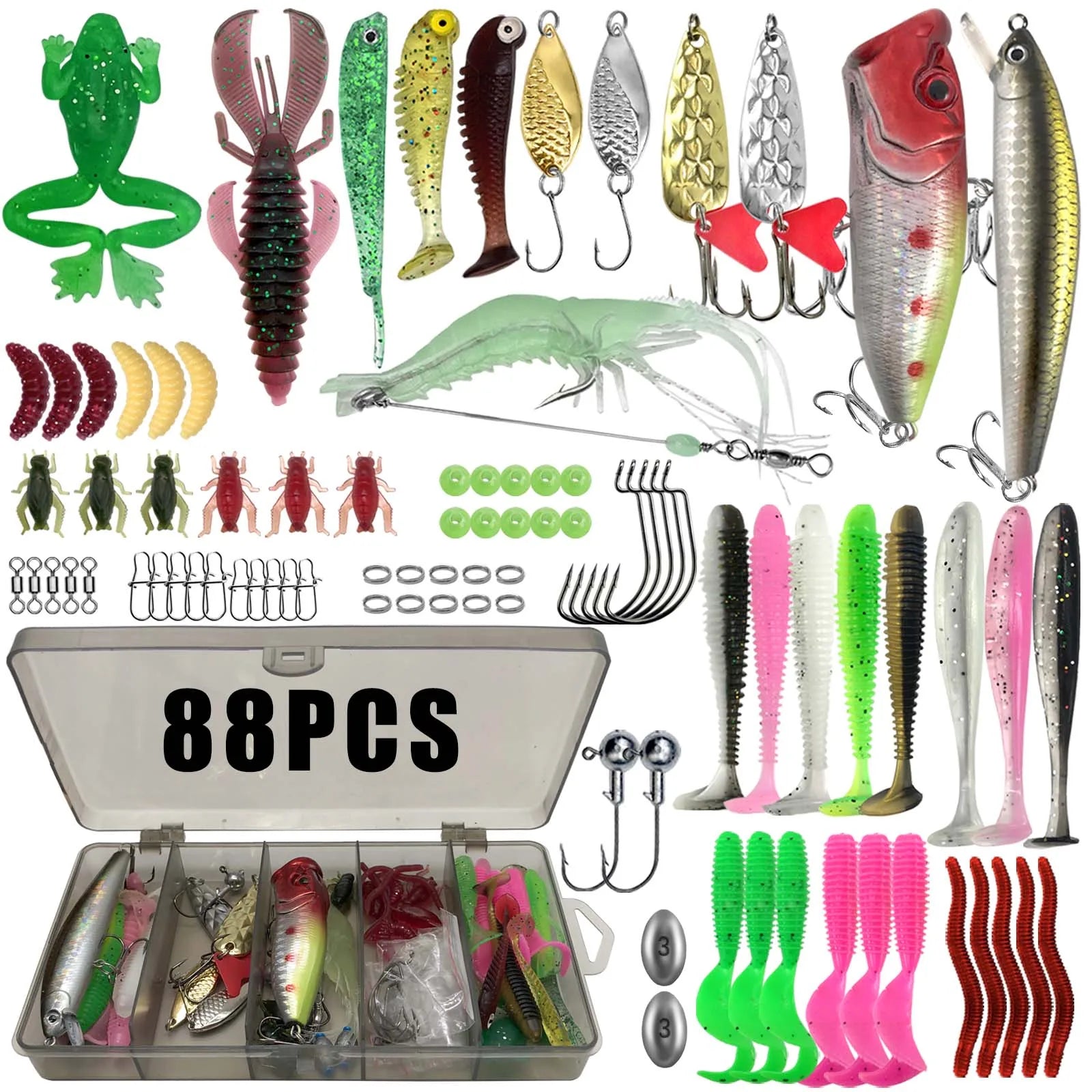 86/88/136/149/366pcs Fishing Lure Kit For Trout/Pike/Bass Multi-Lure Fishing Set Layered Tackle Pro Gear Tackle Box