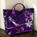1pc Retro Purple High-Heeled Shoes Floral Print Tote Bag, Exquisite and Elegant Pattern Handbag, Artistic Handbag with Atmosphere, Practical and Versatile Storage Tote Bag for Large-Capacity Shopping and Commuting.