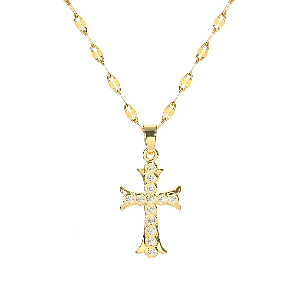Religious Cross Necklace For Women Men Stainless Steel Chain Necklaces Christian Pendant Collar Pray Baptism Christmas Gift