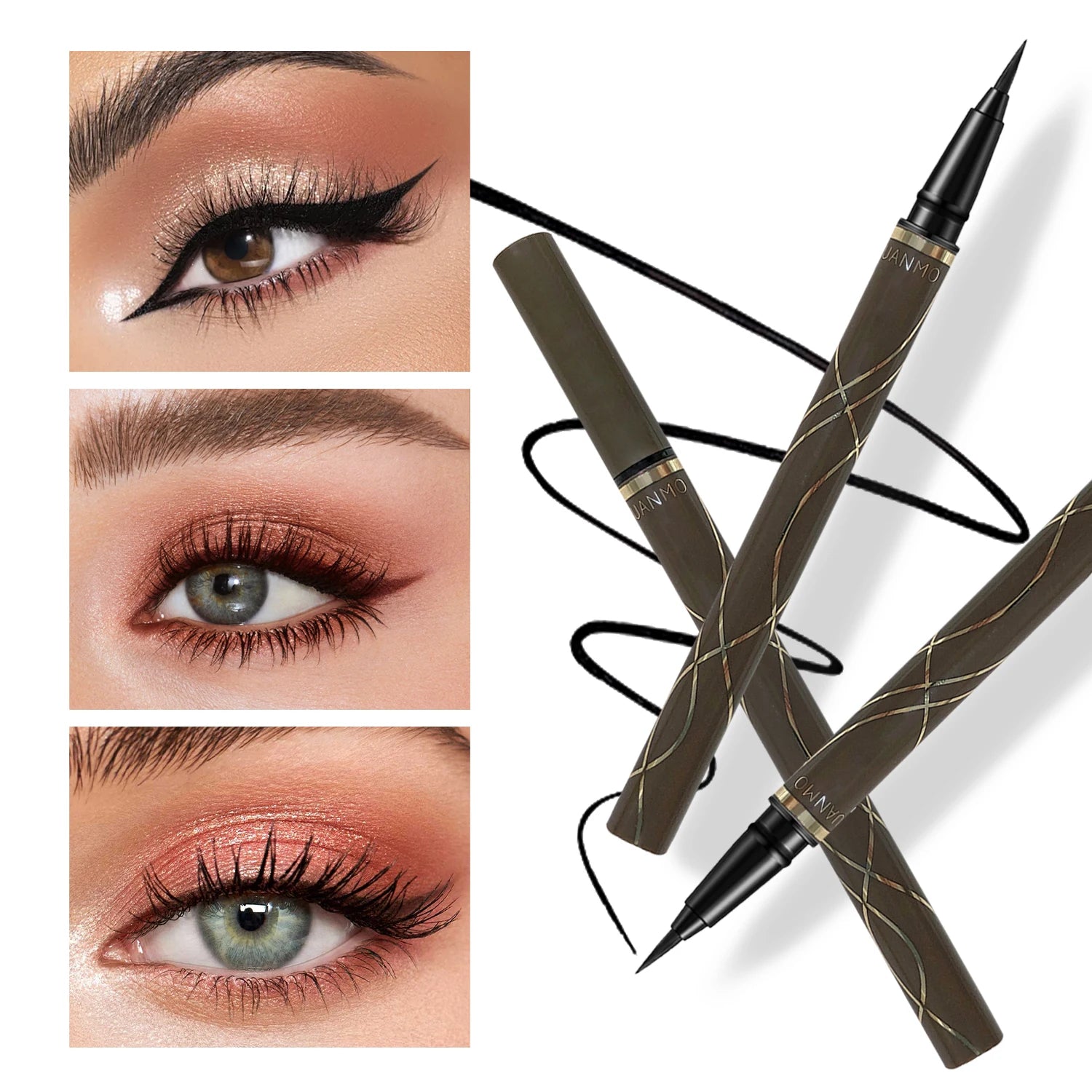6-Pcs Eye Makeup Set:3D Eyebrow Styling Wild+Liquid Eyeliner+Slim Volume Mascara+9-Color Eyeshadow Palette Easy to Apply Unisex