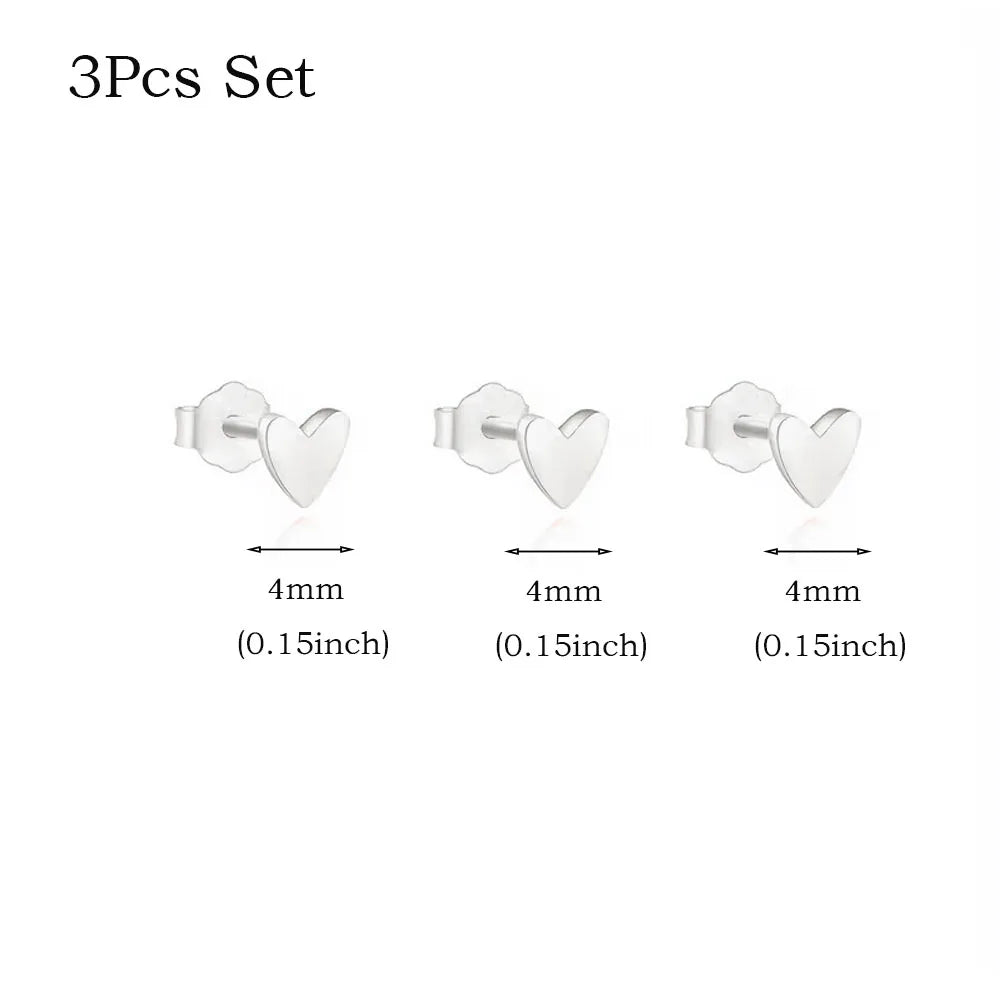 3Pcs Smooth Love Butterfly Back Stud Earrings For Women, 14K Gold Plated Heart Earrings Silver Color lMinimalist Jewelry Gift