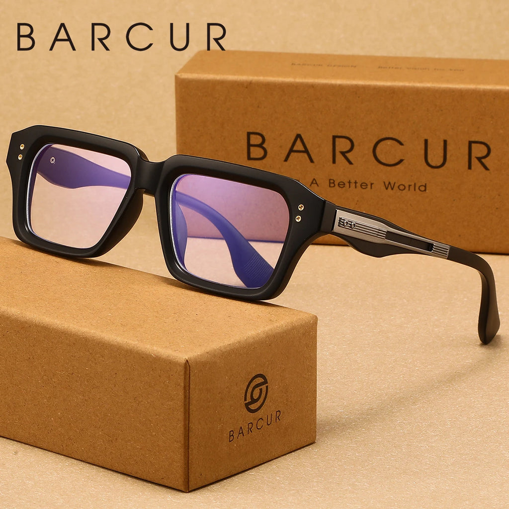 BARCUR Retro Business Style Anti Blue Light Glasses With Square Frames That Are Not Easily Deformed. Comfortable And Fashionable Accessories For Daily Study And Office Wear