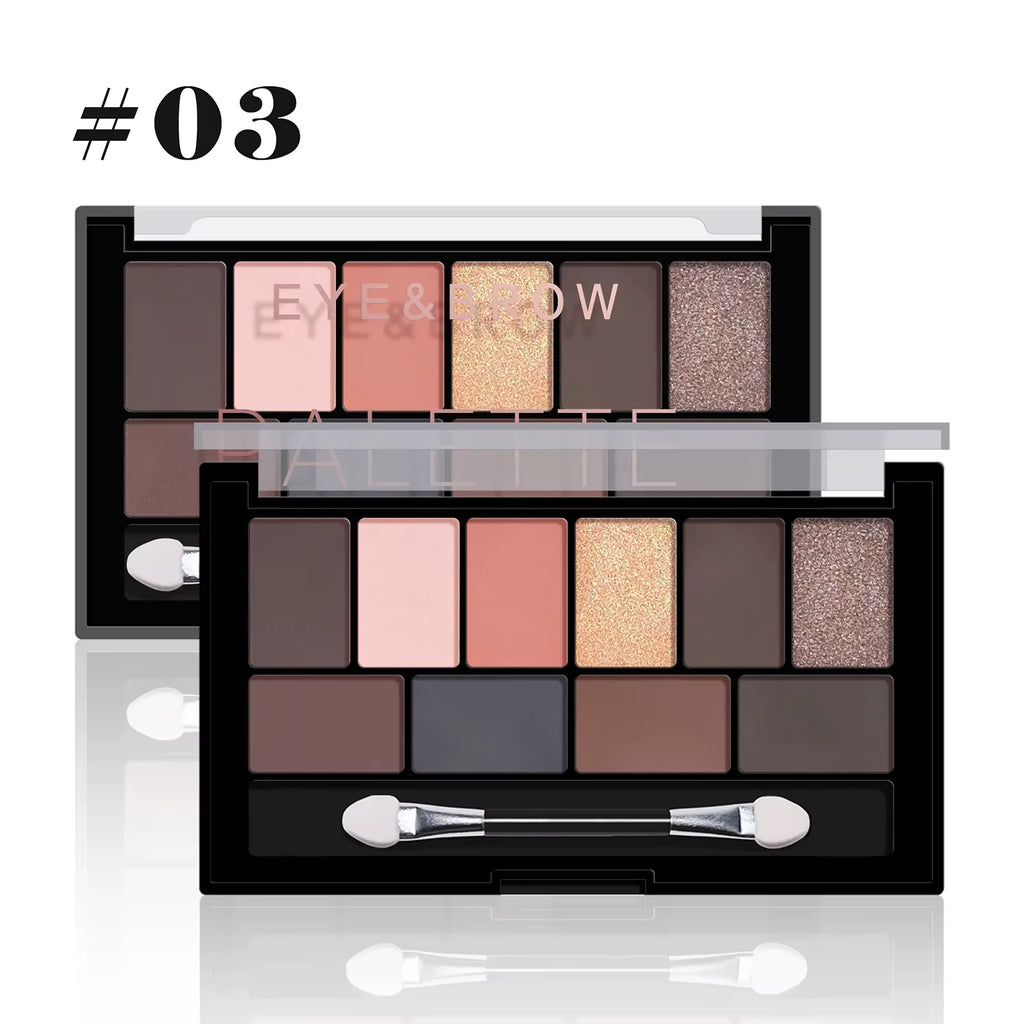 10-Color Eyeshadow Palette Pearlescent Matte Fine Shimmer Earth Tones Long-Lasting & Fall-Out Resistant Highly Pigmented Unisex