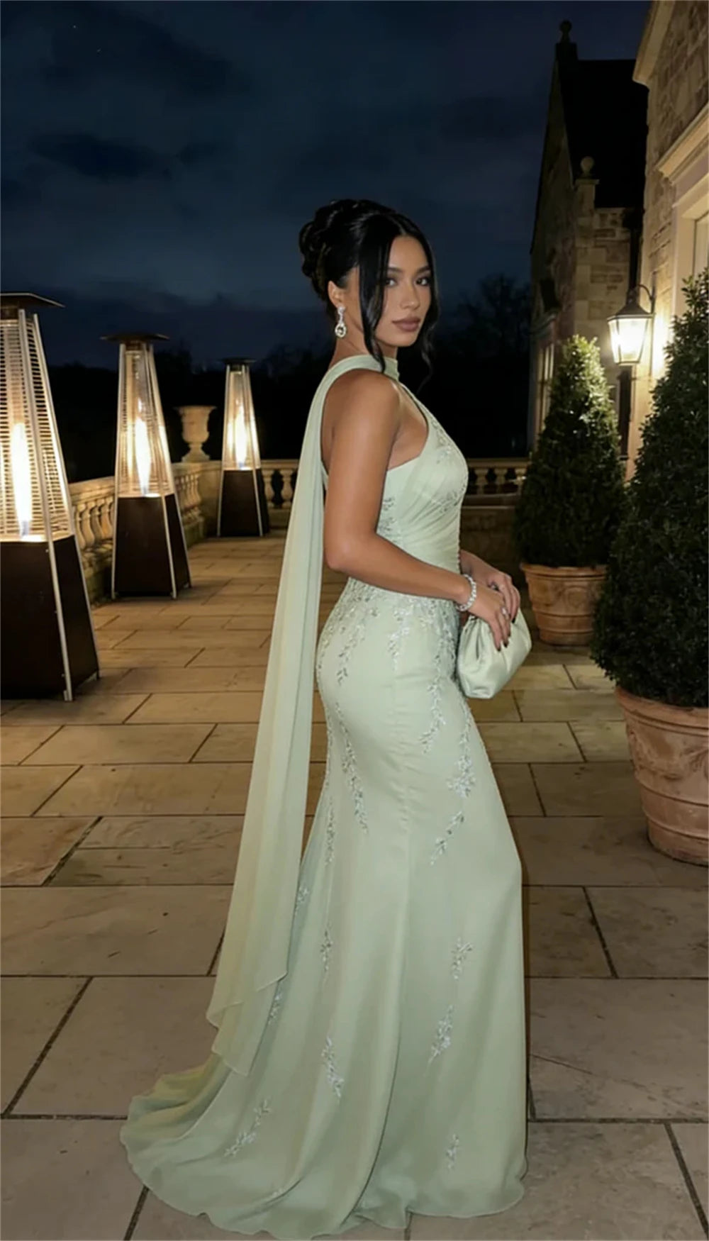 Mila Customized A-line Light Green Floral Embroidery Prom Dress One Shoulder Formal Evening Floor-length Vestidos De Fiesta 2026