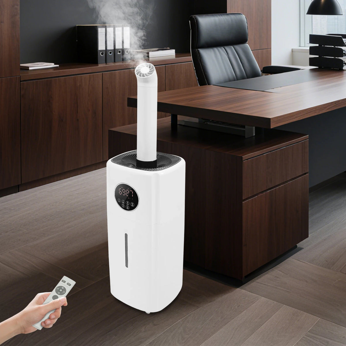 21L Large Humidifier, Commercial Humidifier, Humidifiers for Large Room, Cool Mist Top Fill Humidifier with 3 Mist Levels, Dual 360° Nozzles, Wheels & Remote Control