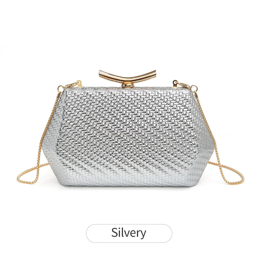 Light Luxury Woven Diamond Pattern Women's Evening Bag Simple Pure Colors Messenger Bag Suitable for Wedding and Party Occasions