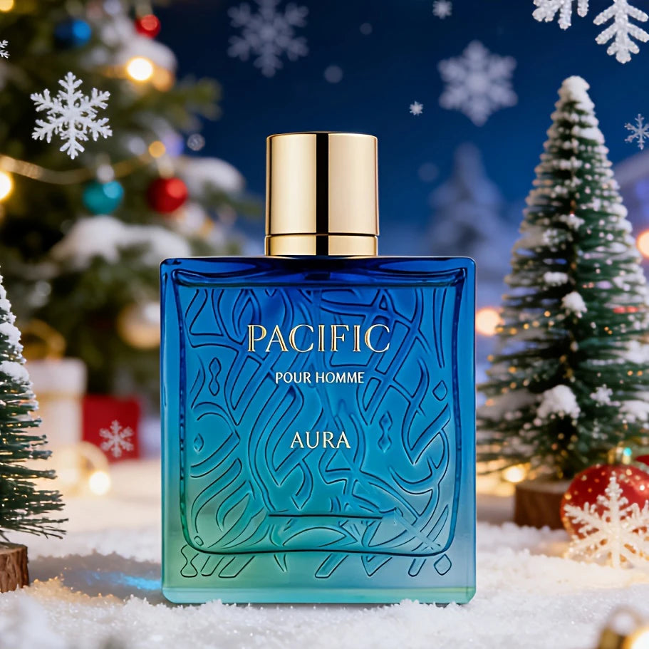 Rayhaan Pacific Aura Pour Homme Men's perfume Aquatic citrus fragrance, 3.4oz100ml, gradual blue-green ripple bottle body, visual sense of sea breeze