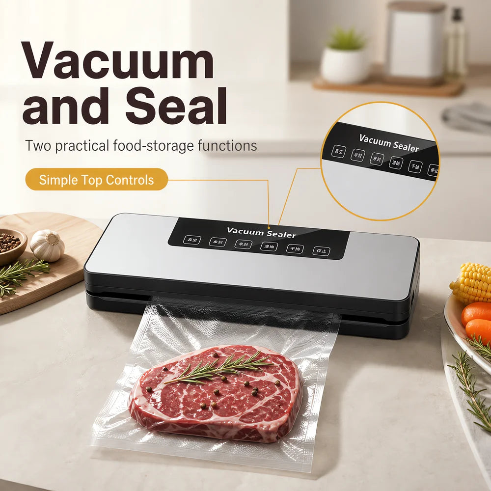 Compact Multi-Function Vacuum Sealer, 220V Dry & Moist Food Modes, One-Touch Sealing, Food-Grade ABS Construction, Extends Freshness & Reduces Waste for Home Kitchens