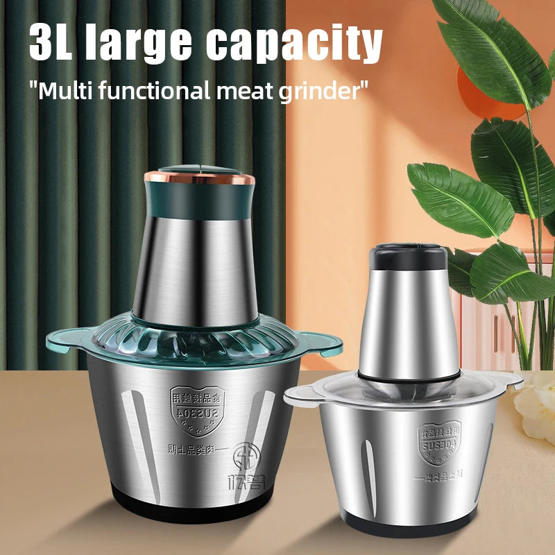Electric Meat Grinders 3L Food Crusher Stainless Steel Multifunctional Vegetable Slicer Processor Chopper Kitchen Blenders