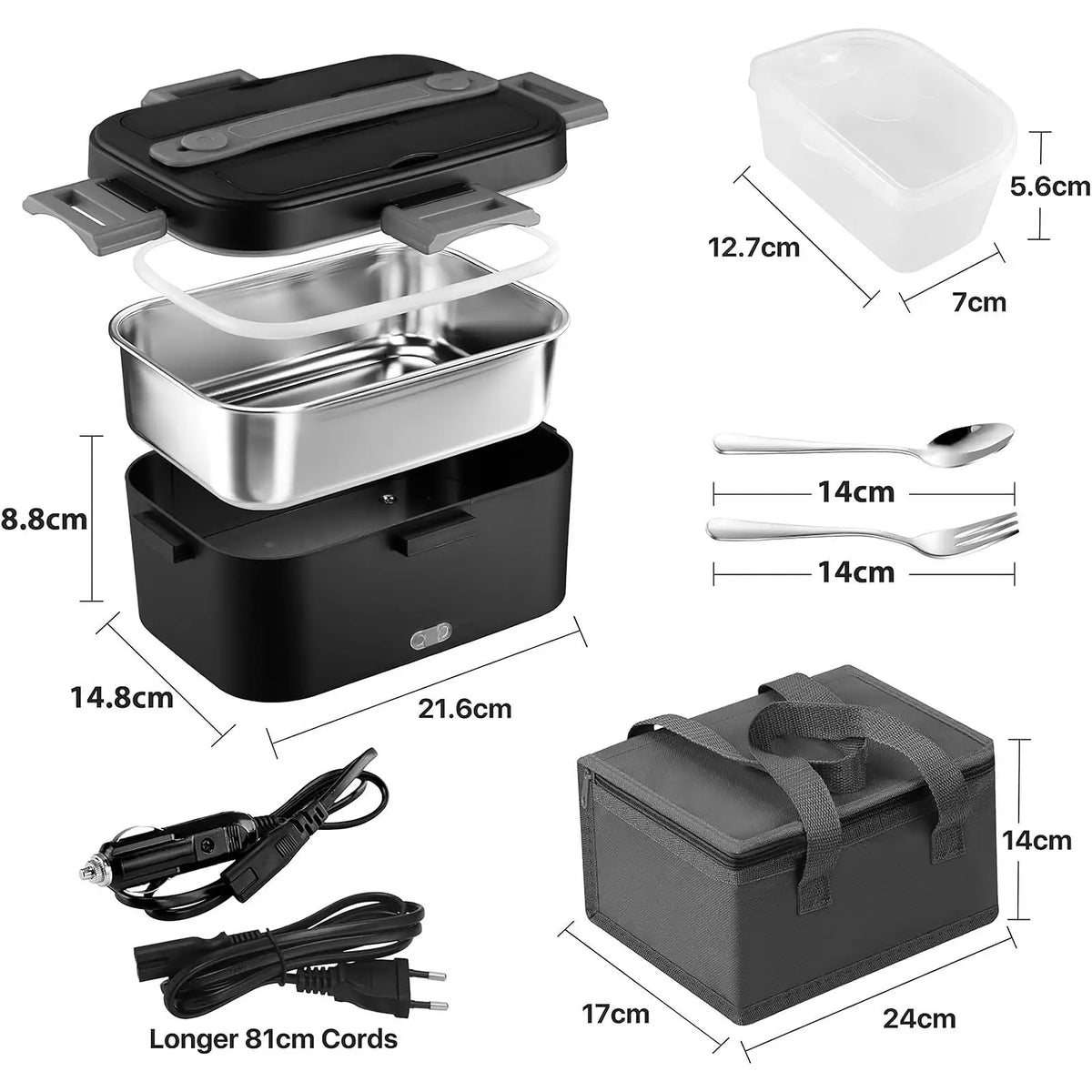 1.8L 220V 12V 24V Dual Use Home Car Electric Heating Lunch Box leaksafe Portable Food warm Container Stainless Steel
