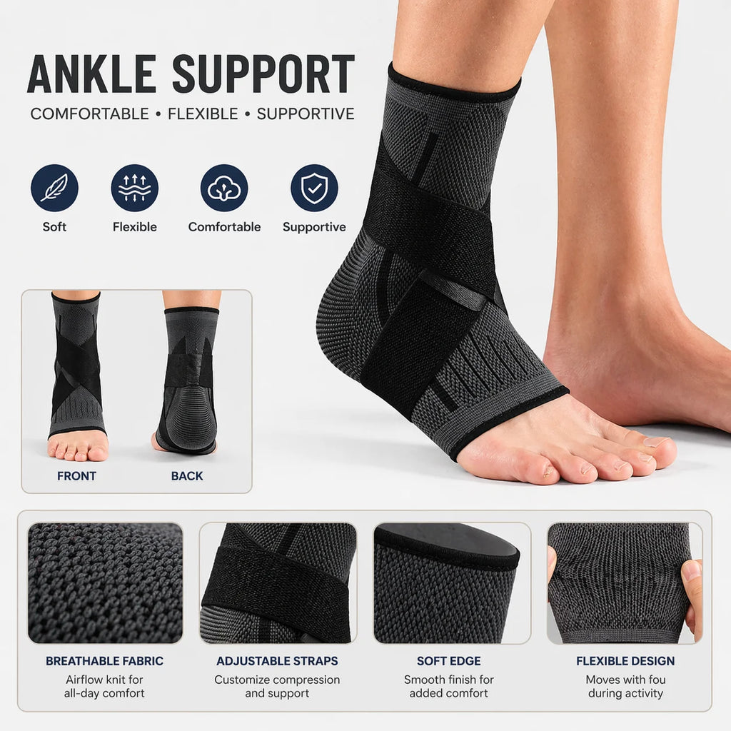 Ankle Support Brace with Adjustable Wrap Breathable Knit Compression Sleeve for Sports Workout Running Walking Fitness Daily Wea