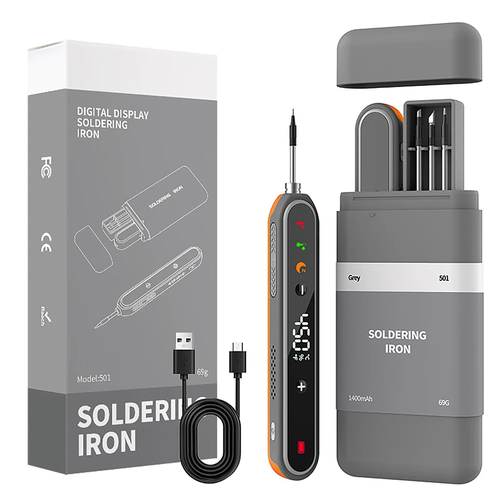 8–15W USB Digital Smart Soldering Iron, Wireless Temperature-Adjustable Mini Soldering Iron Set, Type-C Connector, 180–450°C